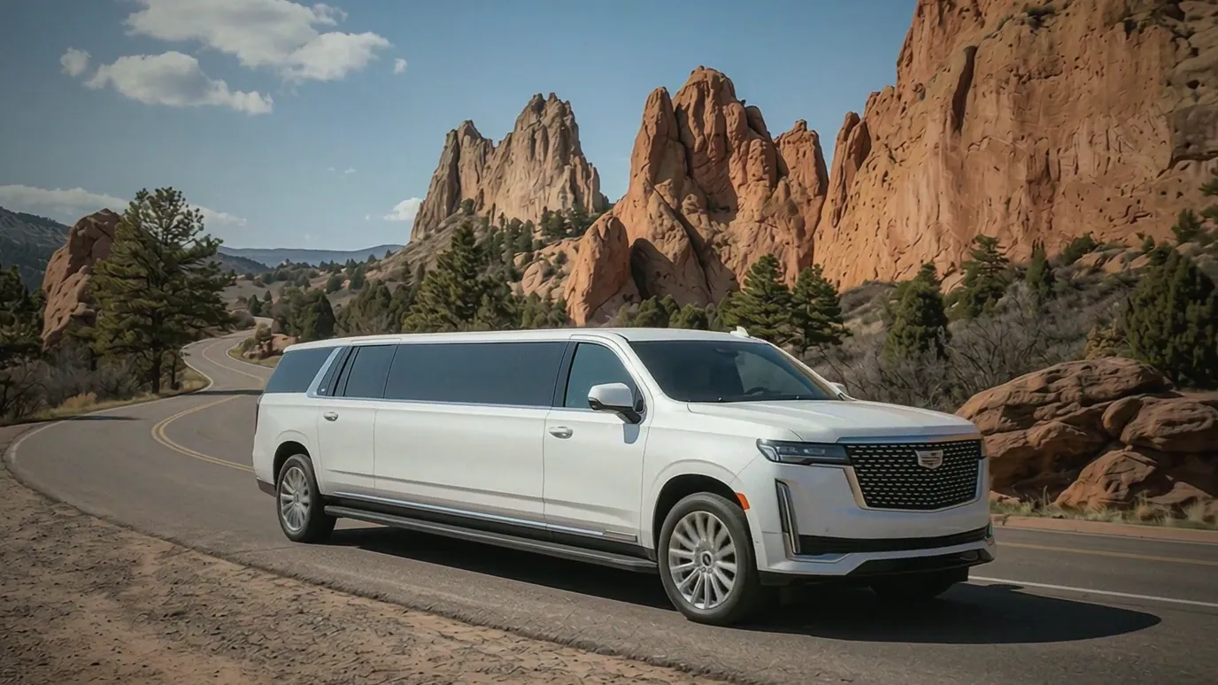 Greenwood Village white Cadillac Escalade 20 passenger stretch limo